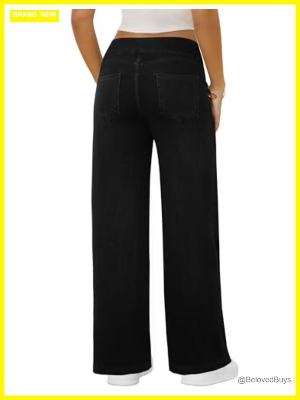 High Waisted Wide Leg Stretchy Pull On Jeans - Picture 2 of 7